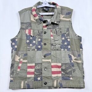 Diamond Stash Camo American Flag Vest Mens Large Sleeveless Biker Jacket
